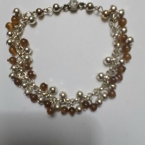 Chic Silver and Brown Beaded Bracelet